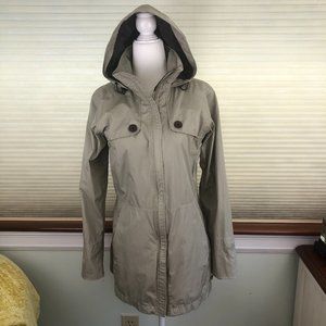 Eastern Mountain Sports System Three Cream Hooded Rain Coat/Jacket Outdoor
